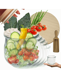 Słoiki Weck 370ml przetwory TULIP żaroodporne drewniane wieka 6szt miarka