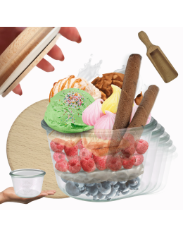 Słoiki Weck 370ml przetwory MOLD żaroodporne drewniane wieka 12szt miarka