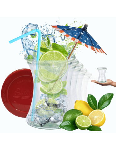 Słoiki Weck 370ml drinki DELI żaroodporne silikonowe wieka 6szt TRWAŁE