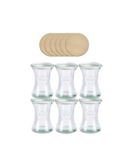 Słoiki Weck 370ml pucharek DELI żaroodporne drewniane wieka 6szt SOLIDNE - product 2