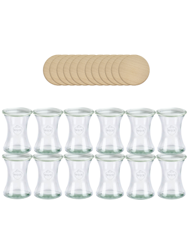 Słoiki Weck 370ml pucharek DELI żaroodporne drewniane wieka 12szt SOLIDNE - product 2