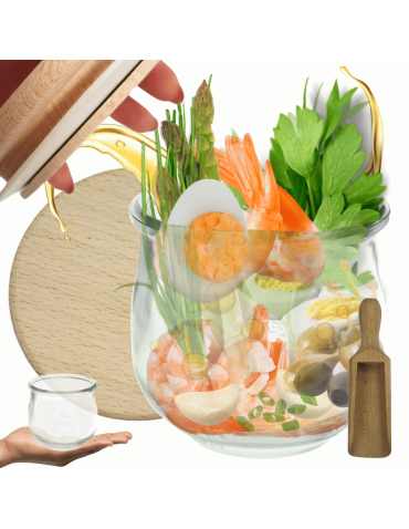 Słoik Weck 580ml 0,5L ciastka TULIP żaroodporny drewniane wieko 1szt miarka