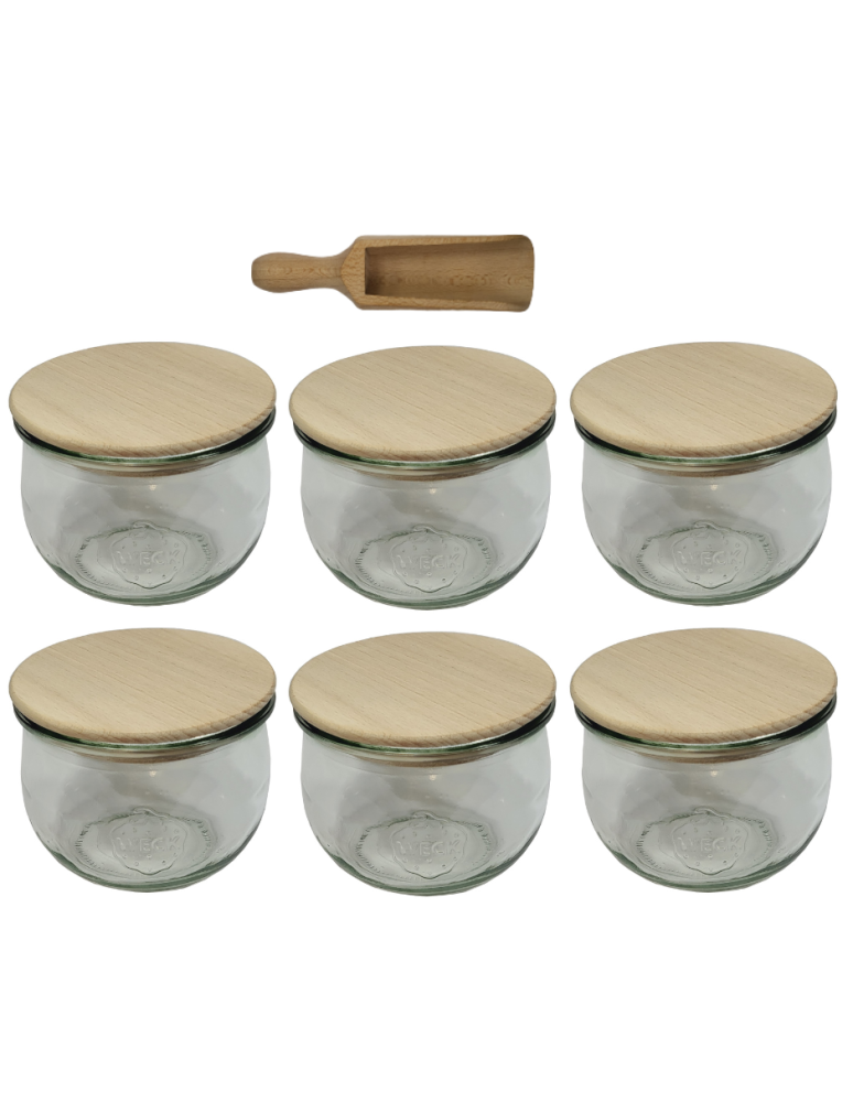 Słoiki weck - Słoiki Weck 580ml 0,5L słoik TULIP żaroodporne drewniane wieka 6szt miarka - produkt b2b.wamar.biz 2