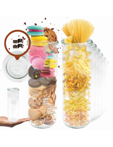 Słoiki Weck 600ml na makaron CYLINDER żaroodporne zapinki wieko gumka 12szt