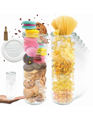 Słoiki Weck 600ml soki CYLINDER żaroodporne plastikowe wieka MIARKA 6szt