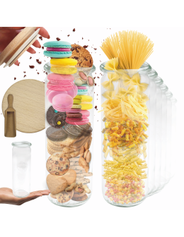 Słoiki Weck 600ml przetwory CYLINDER żaroodporne drewniane wieka 6szt miarka