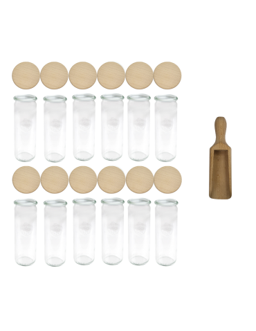 Słoiki Weck 600ml przetwory CYLINDER żaroodporne drewniane wieka 12szt miarka - product 2