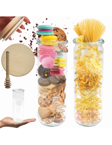 Słoik Weck 600ml na makaron CYLINDER żaroodporny drewniane wieko 1szt nabierak