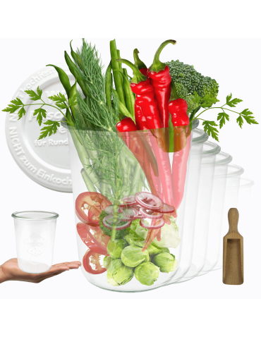 Słoiki Weck 850ml przetwory MOLD ryż makaron plastikowe wieka MIARKA 6szt