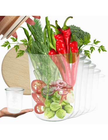 Słoiki Weck 850ml do suchych produktów MOLD drewniane wieka z gumką 6szt