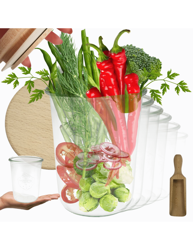 Słoiki weck - Słoiki Weck 850ml na cukier sól mąkę MOLD drewniane wieka 12szt miarka - product b2b.wamar.biz 1
