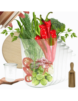 Słoiki Weck 850ml na cukier sól mąkę MOLD drewniane wieka 12szt miarka