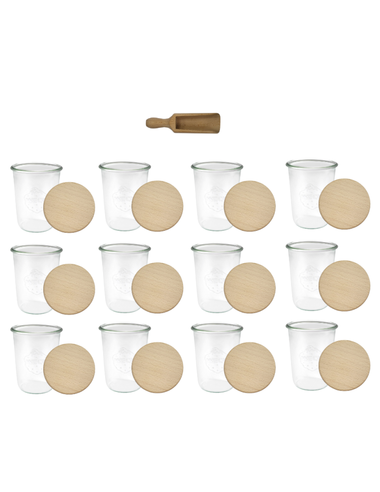 Słoiki weck - Słoiki Weck 850ml na cukier sól mąkę MOLD drewniane wieka 12szt miarka - product b2b.wamar.biz 2
