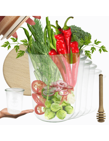 Słoiki Weck 850ml MOLD na miód dżemy drewniane wieka 6szt nabierak