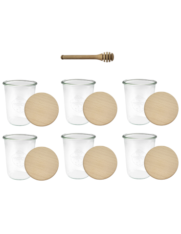 Słoiki Weck 850ml MOLD na miód dżemy drewniane wieka 6szt nabierak - product 2