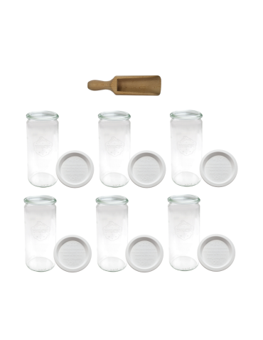 Słoiki Weck 1l CYLINDER mąka makaron plastikowe wieka MIARKA 6szt 1040ml - product 2