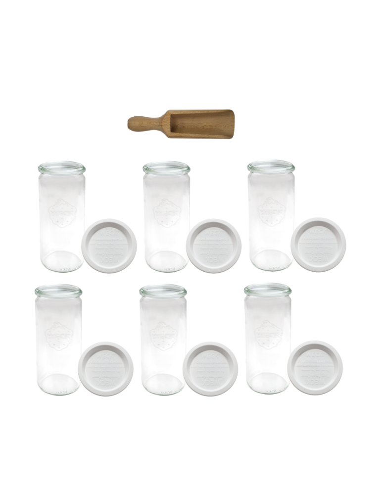 Słoiki weck - Słoiki Weck 1l CYLINDER mąka makaron plastikowe wieka MIARKA 6szt 1040ml - product b2b.wamar.biz 2