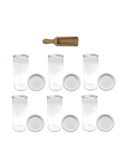 Słoiki Weck 1l CYLINDER mąka makaron plastikowe wieka MIARKA 6szt 1040ml - produkt 2