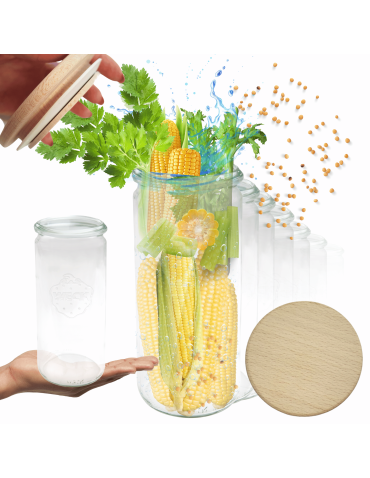 Słoiki Weck 1l 1040ml CYLINDER drewniane wieka z gumką 12szt