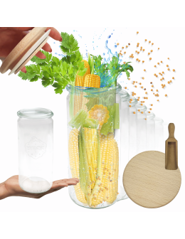 Słoiki Weck 1l 1040ml CYLINDER szczelne drewniane wieka 12szt miarka