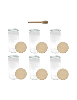 Słoiki Weck 1l 1040ml CYLINDER szczelne drewniane wieka 6szt nabierak - product 2
