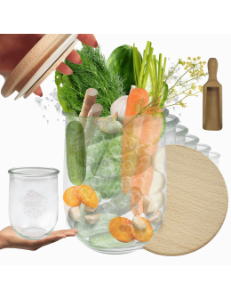 Słoiki Weck 1l 1062ml TULIP sypkie produkty wieka drewno 6szt miarka