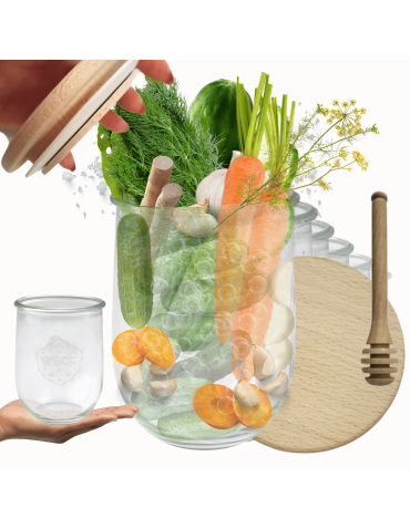 Słoiki Weck 1l 1062ml TULIP szczelne drewniane wieka 6szt nabierak