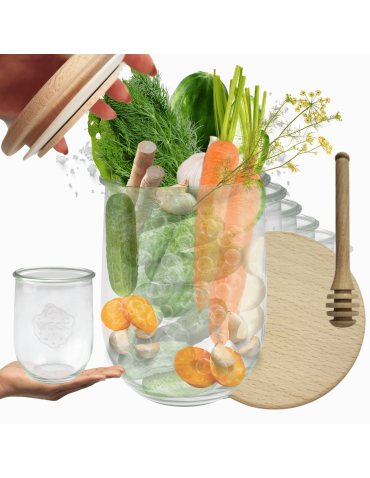 Słoiki Weck 1l 1062ml TULIP szczelne drewniane wieka 12szt nabierak