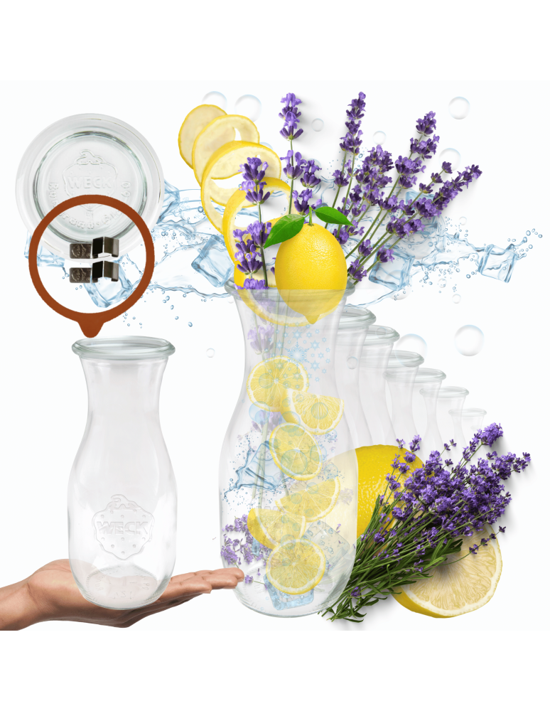 Słoiki weck - Karafki 1062ml Weck 1L zapinki wieko gumka 6szt do wody wina soku - product b2b.wamar.biz 1