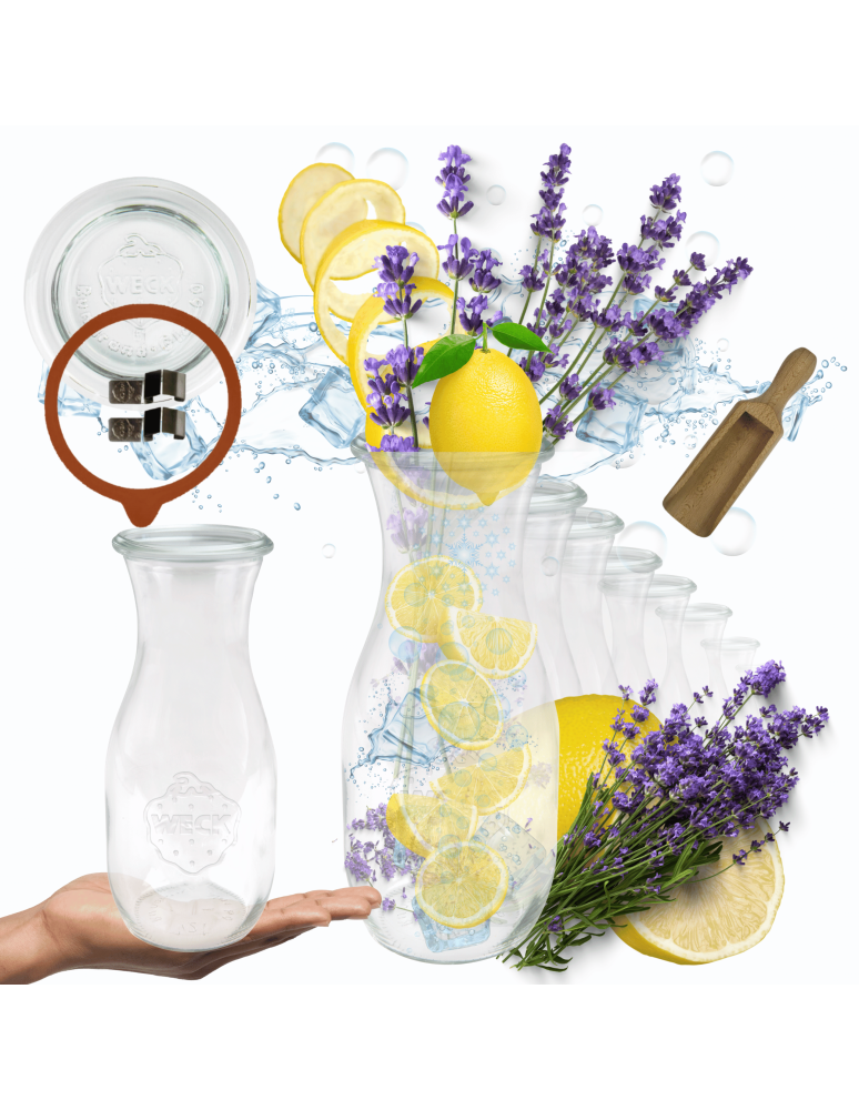 Słoiki weck - Karafki 1062ml Weck 1L miarka spinki wieko gumka 6szt do wody wina soku - product b2b.wamar.biz 1