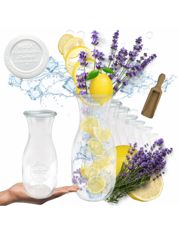 Karafki 1062ml Weck 1L plastikowe wieka MIARKA 12szt do wody wina soku