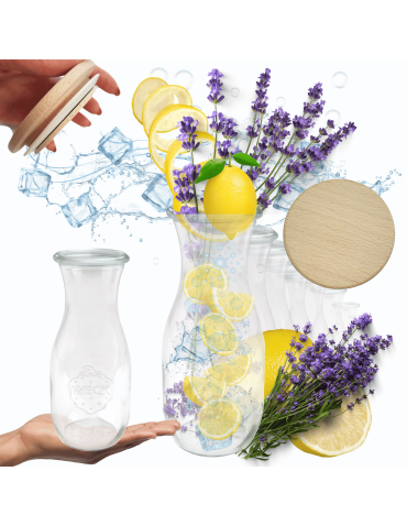 Karafki 1062ml Weck 1L szczelne drewniane wieka 6szt butelka