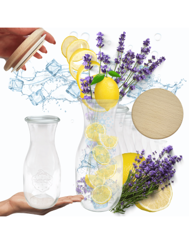 Karafki 1062ml Weck 1L drewniane wieka z gumką 12szt butelka