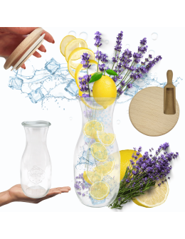 Karafka 1062ml Weck 1L drewniane wieko 1szt miarka butelka