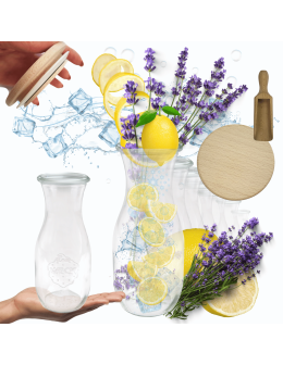 Karafki 1062ml Weck 1L wieka drewno 6szt miarka do wody wina soku