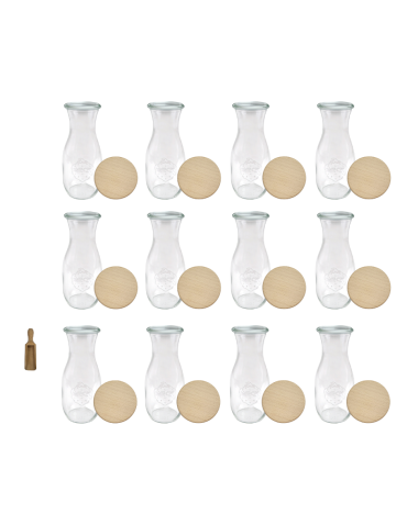 Karafki 1062ml Weck 1L szczelne drewniane wieka 12szt miarka - product 2
