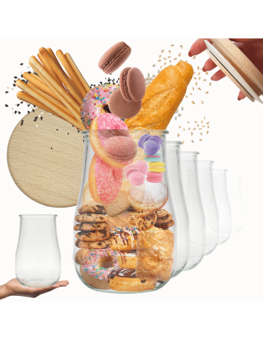 Słoiki Weck 1750ml 1,75l wazon TULIP żaroodporne drewniane wieka 12szt słój