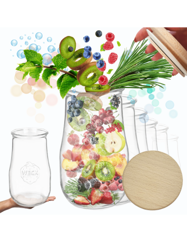 Słoiki Weck 2700ml 2,7l wazon TULIP żaroodporne drewniane wieka 6szt weki