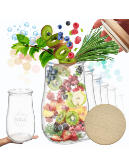 Słoiki Weck 2700ml 2,7l wazon TULIP żaroodporne drewniane wieka 6szt weki