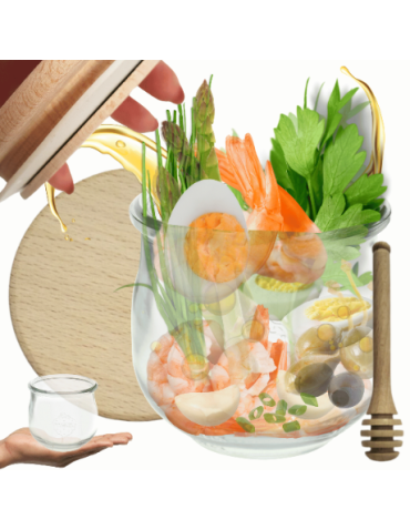 Słoik Weck 580ml 0,5L TULIP żaroodporny drewniane wieko 1kpl nabierak