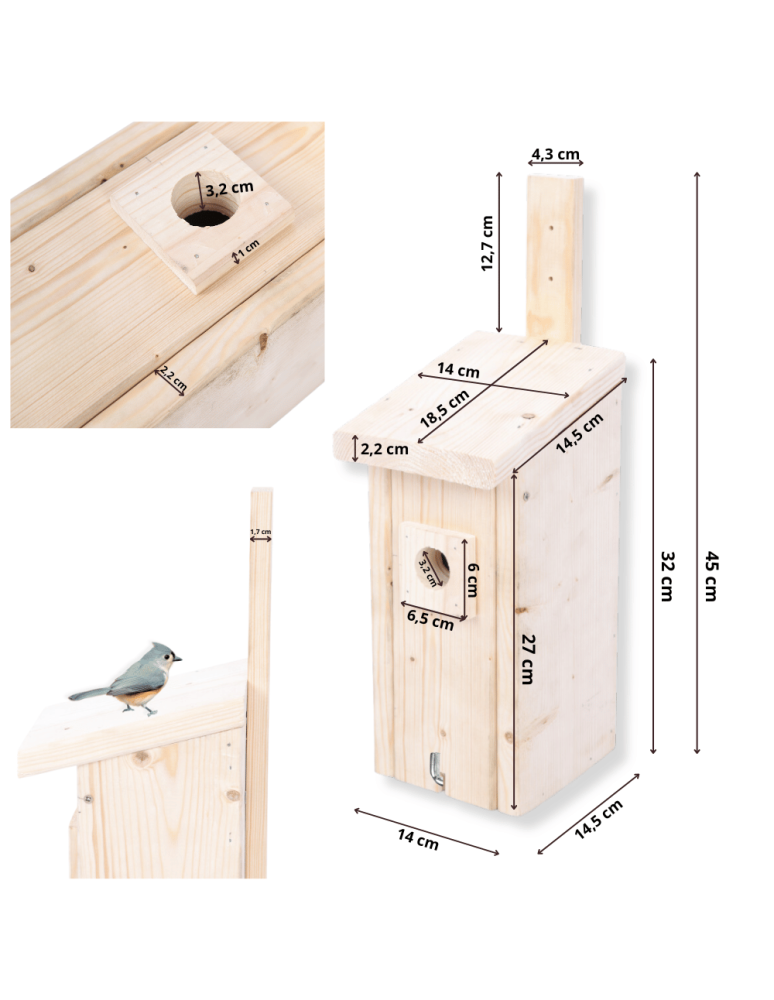 Budki Lęgowe - Budka lęgowa dla ptaków domek domki hotel MAZUREK MUCHOŁÓWKA wlot 3,2 cm - product b2b.wamar.biz 8