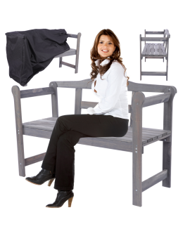 Ławka ogrodowa drewniana z pokrowcem CZARNYM dwuosobowa SOLIDNA EKO