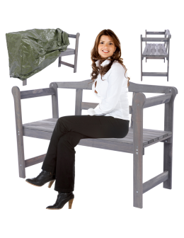 Ławka ogrodowa drewniana z pokrowcem ZIELONYM dwuosobowa SOLIDNA EKO