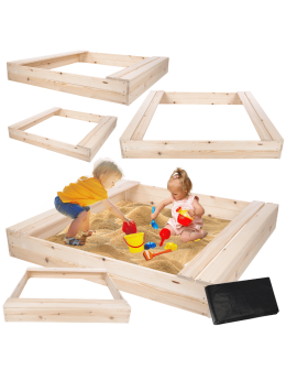 Piaskownica drewniana 140x140 z ławeczkami AGROWŁÓKNINA eko drewno