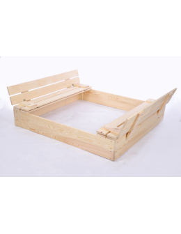 Piaskownica drewniana 120x120 z ławeczkami AGROWŁÓKNINA pokrywa oparcie - product 2