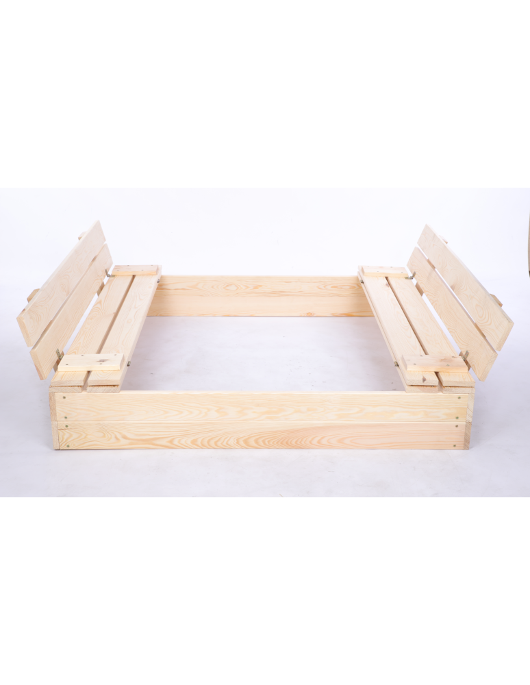 Piaskownice - Piaskownica drewniana 120x120 z ławeczkami AGROWŁÓKNINA pokrywa oparcie - product b2b.wamar.biz 3