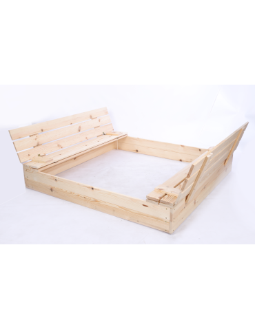 Piaskownica drewniana 140x140 z ławeczkami AGROWŁÓKNINA pokrywa oparcie - product 2