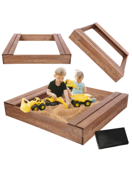 Piaskownica impregnowana 120x120 z ławeczkami AGROWŁÓKNINA eko drewno