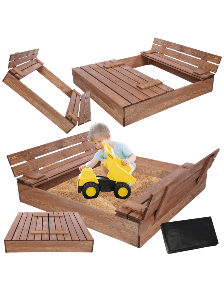 Piaskownice - Piaskownica impregnowana 120x120 z ławeczkami AGROWŁÓKNINA POKRYWA oparcie - product b2b.wamar.biz 1