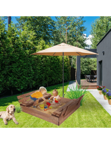 Piaskownice - Piaskownica impregnowana 120x120 z ławeczkami AGROWŁÓKNINA POKRYWA oparcie - product 5